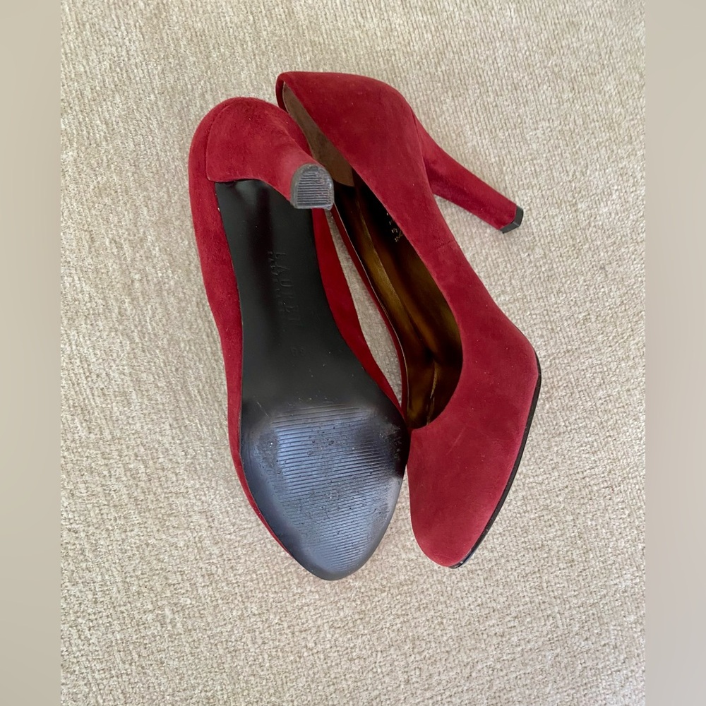 Beautiful Ralph Lauren dark red suede shoes 3 1/2” heel - Picture 5 of 6
